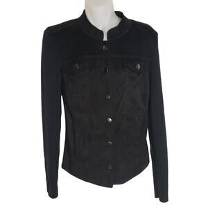 Ruff Hewn Women Jacket Medium M Faux Suede Knit Button Down Long Sleeve Black